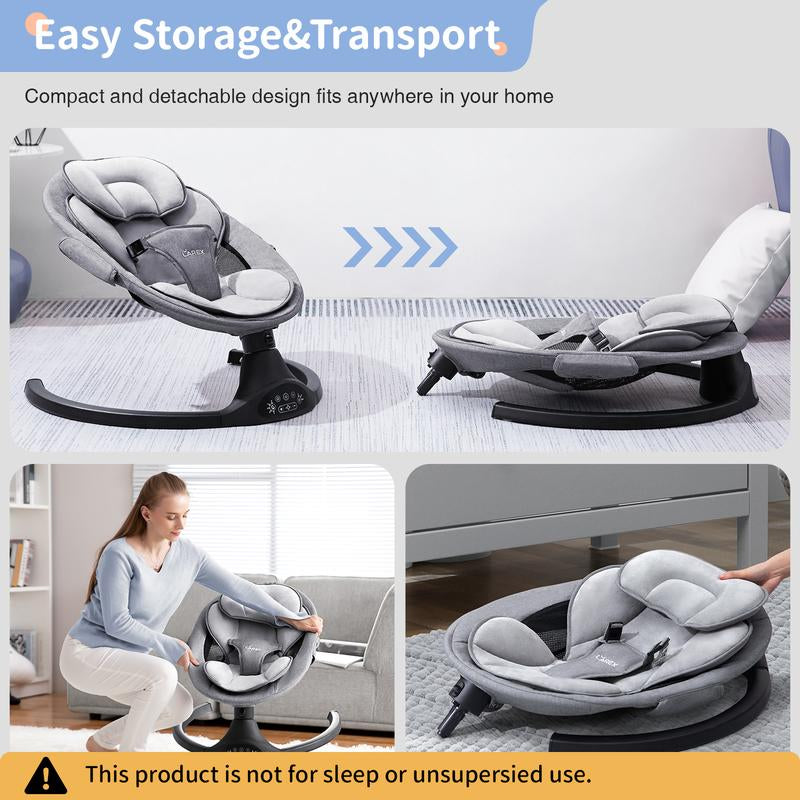 Portable Electric Baby Swing & Bouncer - 5 Speeds, Remote Control, Bluetooth, 10 Melodies - for Infants and Toddlers (0-6 Months, Max 20 lbs) - Stylish Black Color