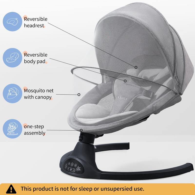 Portable Electric Baby Swing & Bouncer - 5 Speeds, Remote Control, Bluetooth, 10 Melodies - for Infants and Toddlers (0-6 Months, Max 20 lbs) - Stylish Black Color