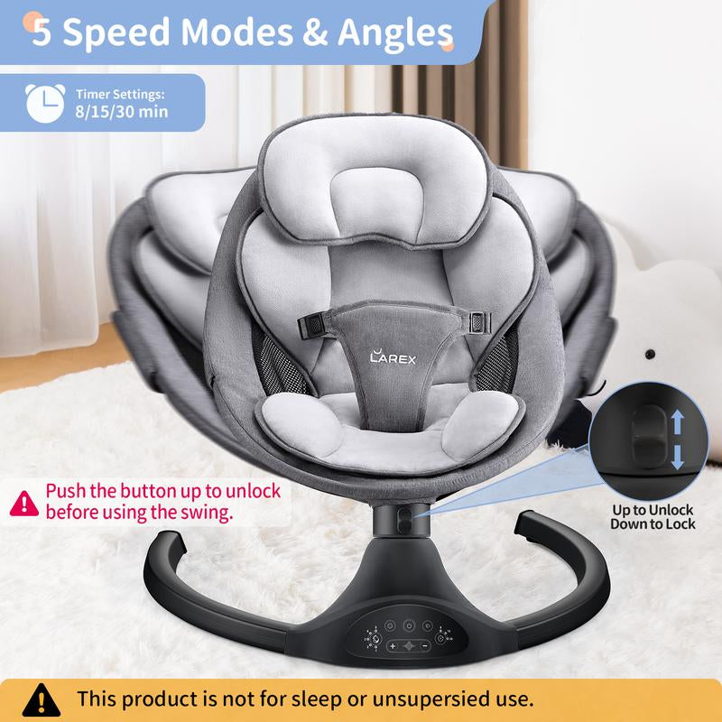 Portable Electric Baby Swing & Bouncer - 5 Speeds, Remote Control, Bluetooth, 10 Melodies - for Infants and Toddlers (0-6 Months, Max 20 lbs) - Stylish Black Color
