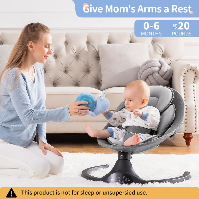 Portable Electric Baby Swing & Bouncer - 5 Speeds, Remote Control, Bluetooth, 10 Melodies - for Infants and Toddlers (0-6 Months, Max 20 lbs) - Stylish Black Color