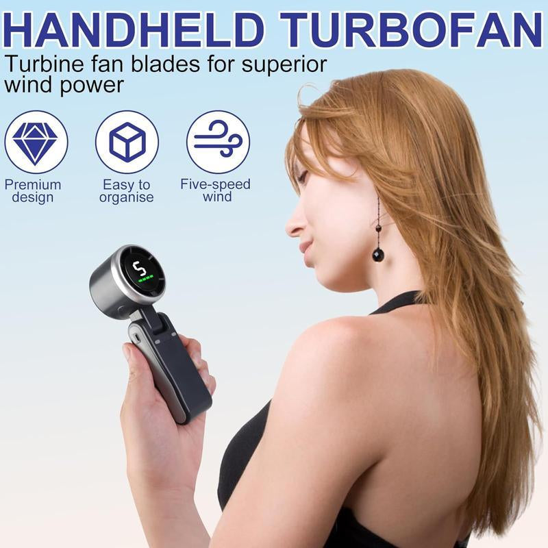2PCS Portable Handheld Turbo Fan, 5 Gear Wind,4000Mah Battery Operated, up to 10 Working Hours, 3 in 1 Hand Fan Rechargeable with Air Turbo Tech Cooling Fan for Outdoor Activities, Travel, Working Fathersdaygift