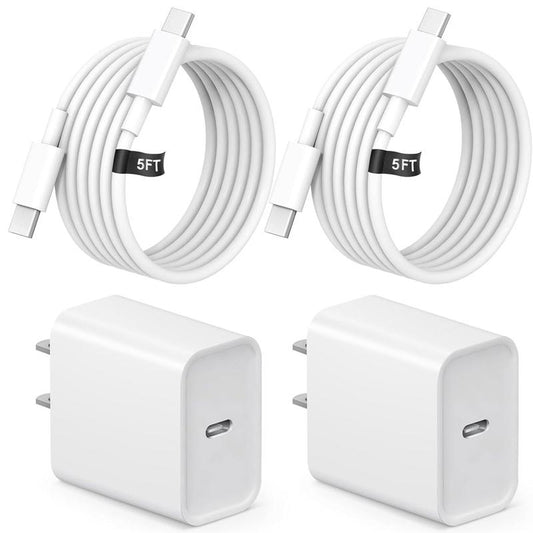 iPhone 17/16/15 Fast Charger Bundle - 2-Pack 20W USB-C Wall Adapter & 5FT Cable for iPhone, iPad Pro, AirPods Pro & More