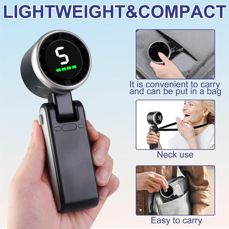 2PCS Portable Handheld Turbo Fan, 5 Gear Wind,4000Mah Battery Operated, up to 10 Working Hours, 3 in 1 Hand Fan Rechargeable with Air Turbo Tech Cooling Fan for Outdoor Activities, Travel, Working Fathersdaygift