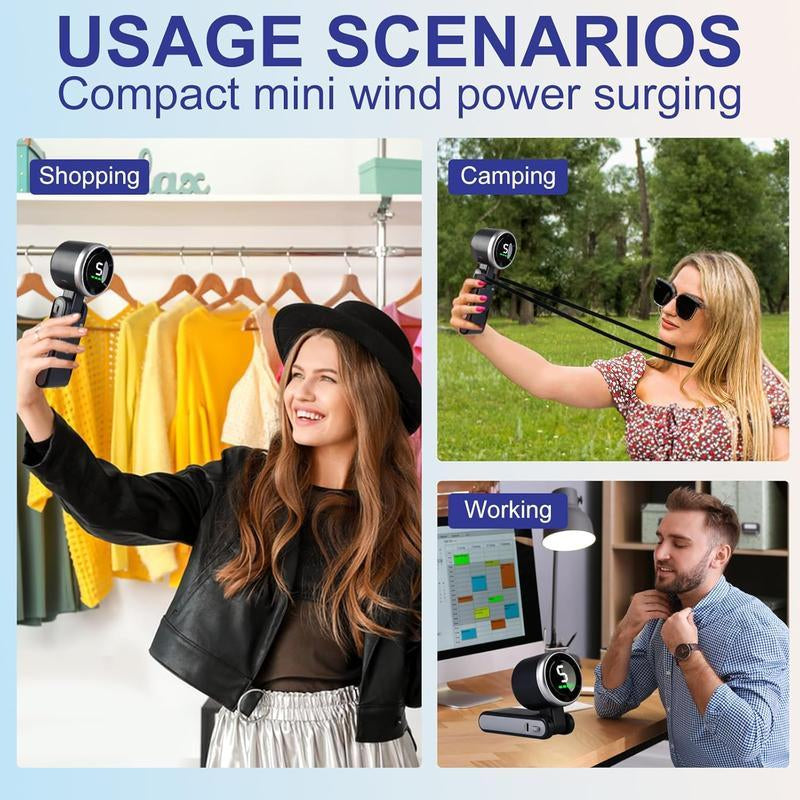 2PCS Portable Handheld Turbo Fan, 5 Gear Wind,4000Mah Battery Operated, up to 10 Working Hours, 3 in 1 Hand Fan Rechargeable with Air Turbo Tech Cooling Fan for Outdoor Activities, Travel, Working Fathersdaygift